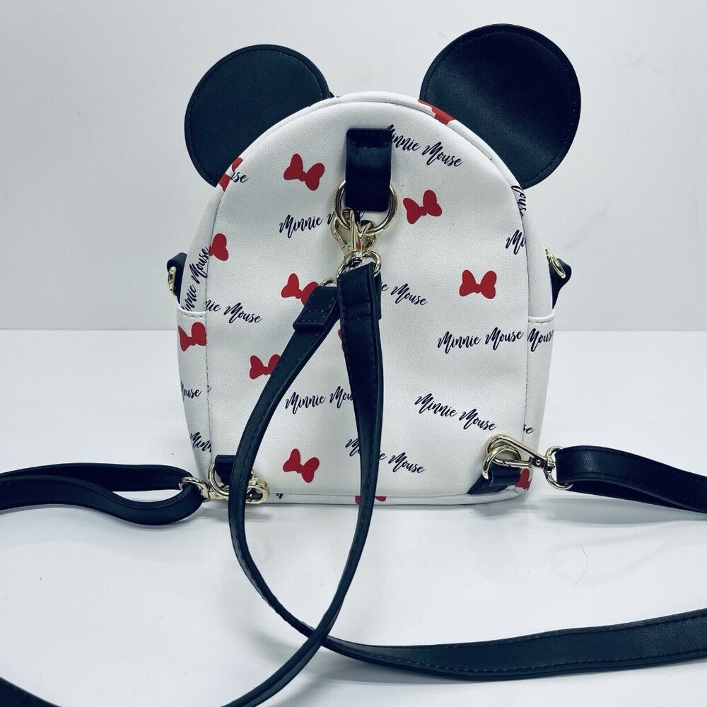 Loungefly Disney Mini Purse/Bag Pack Minnie Mouse Signature Ears White Stripped - Picture 2 of 12
